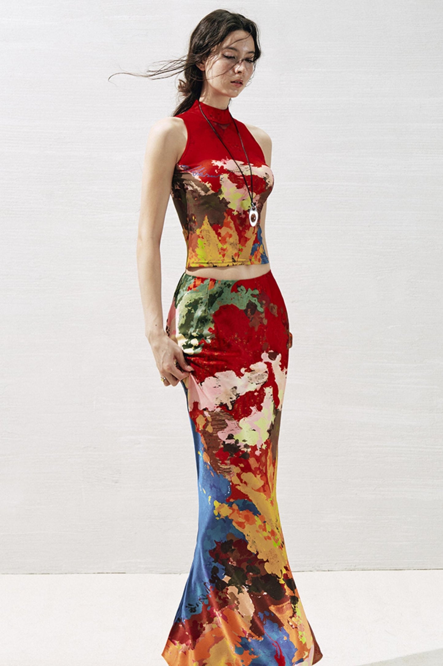 Artistic Contrast Vest Skirt Set