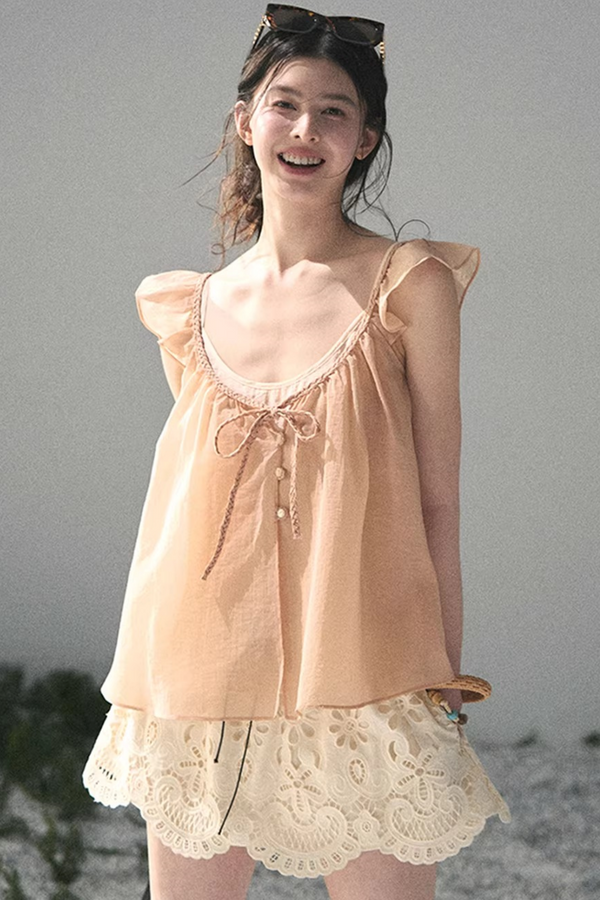 French Flutter Sleeve Babydoll Top Set