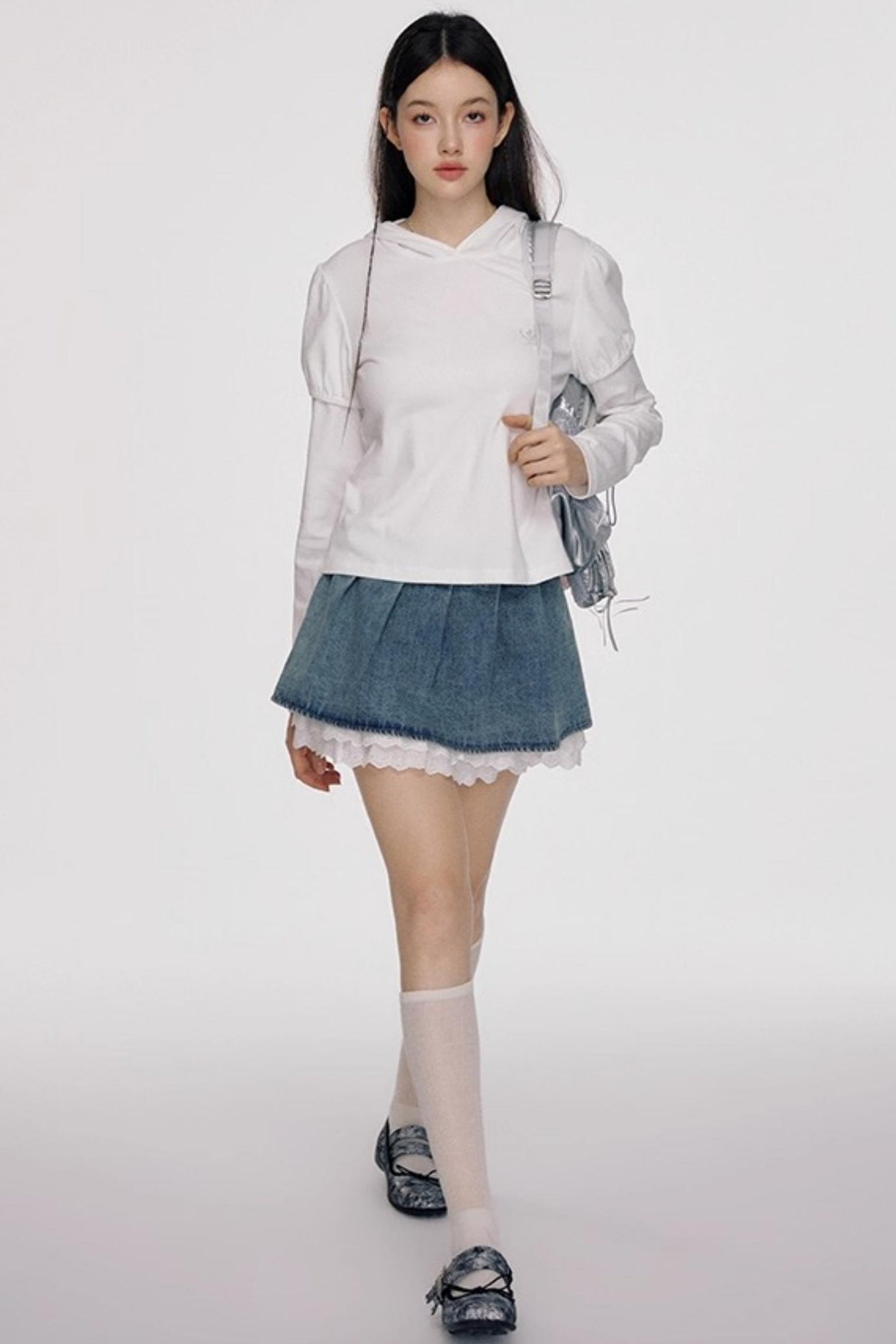 Panelled Puff Sleeve Layering Sweatshirt