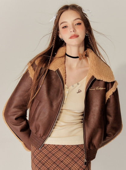 Retro lapel fur Integrated jacket