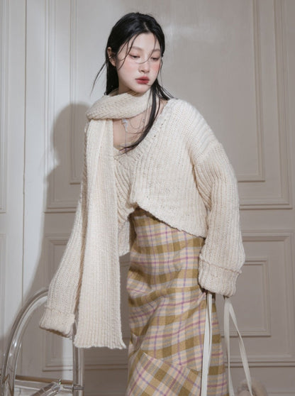 Wolle kurzer Pullover + Schal