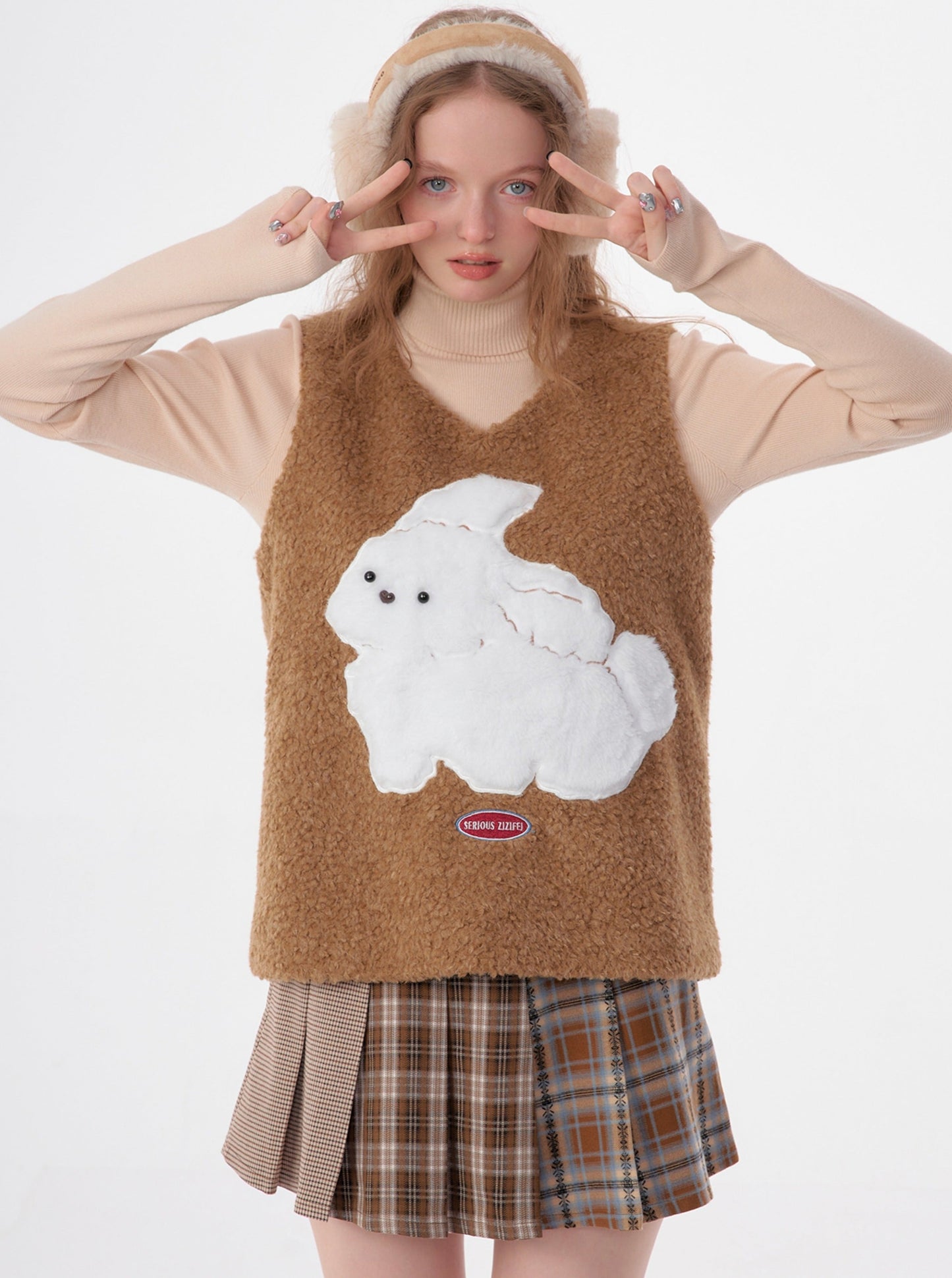 american retro rabbit sweater coat