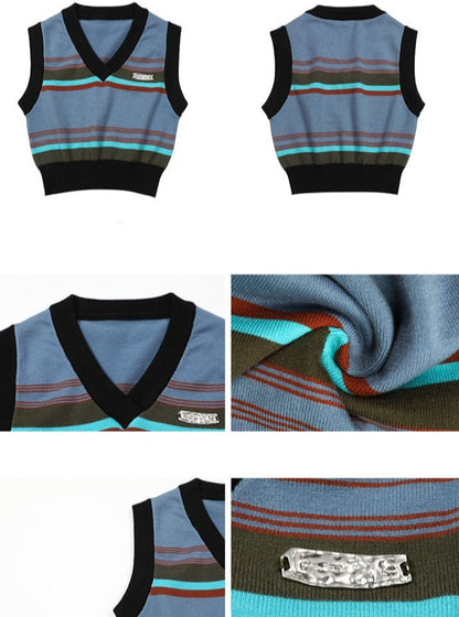 American vintage layered with V-neck knitted vest