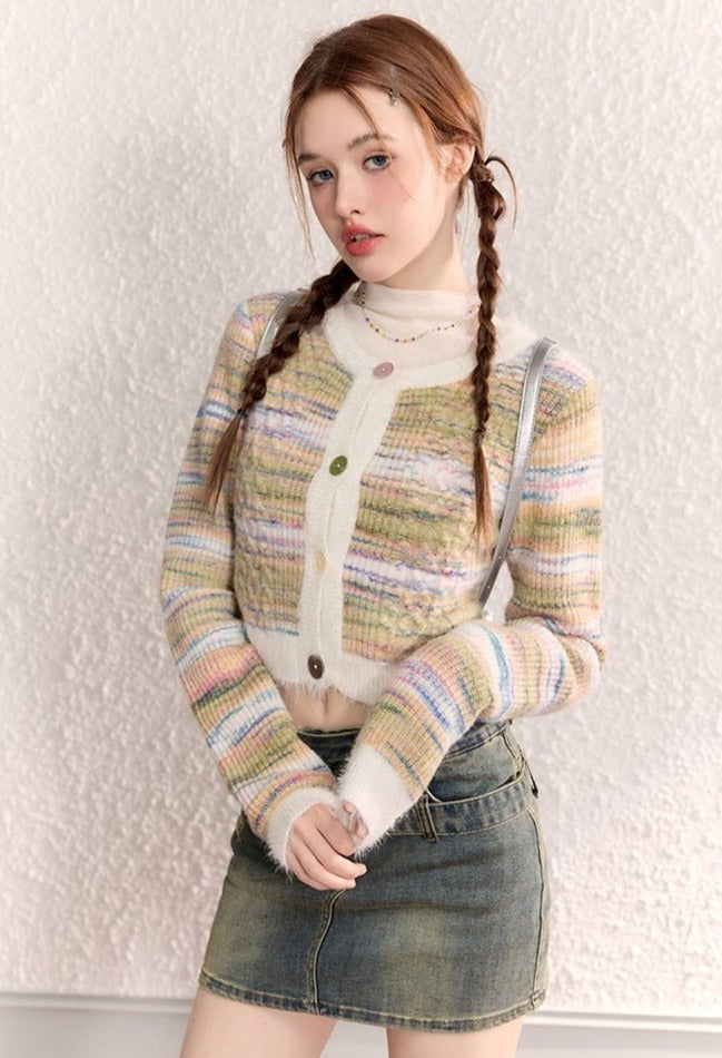 Stripe Knit Cropped Cardigan Tops