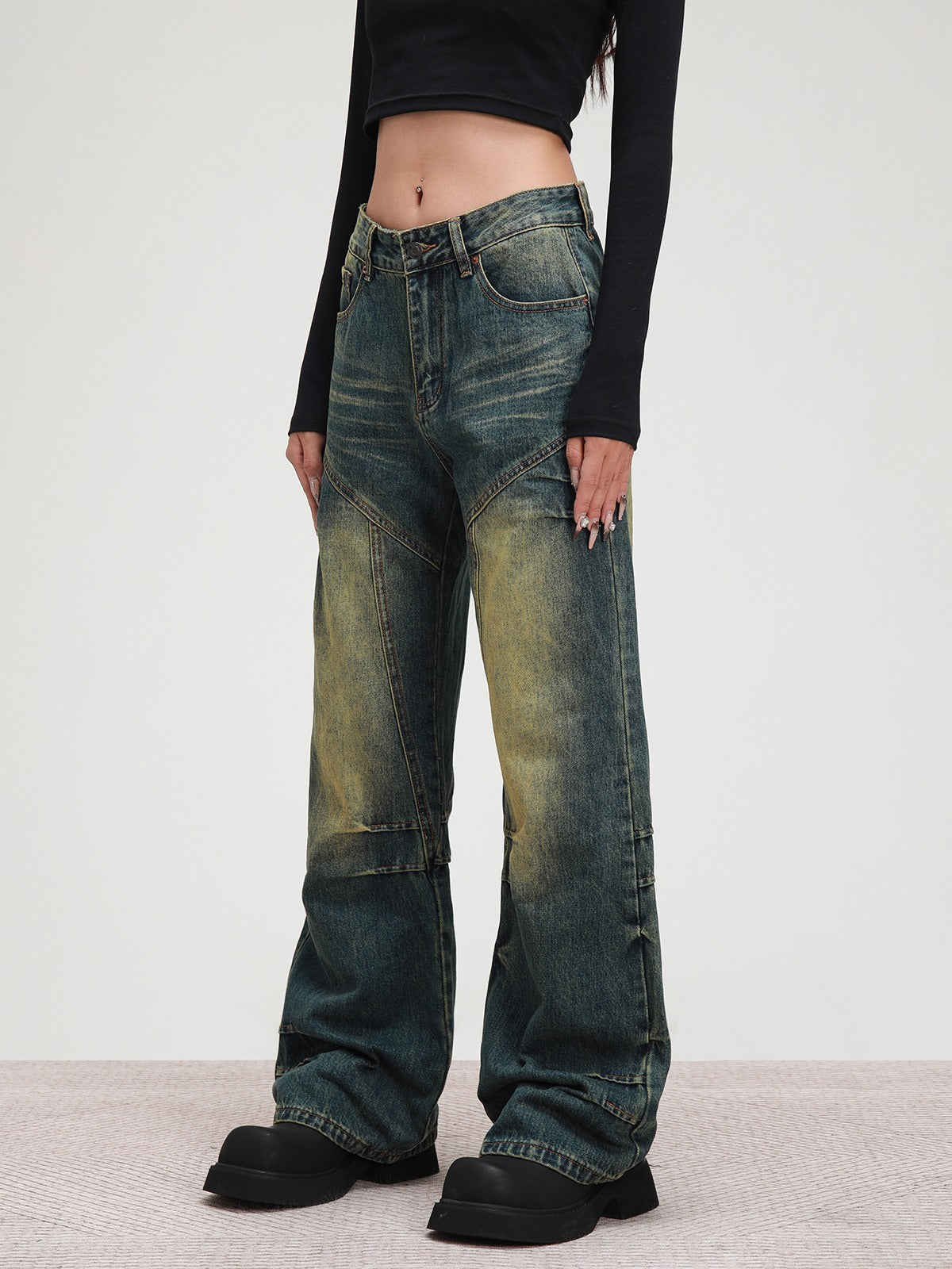 American Washed Distressed Straight Pants