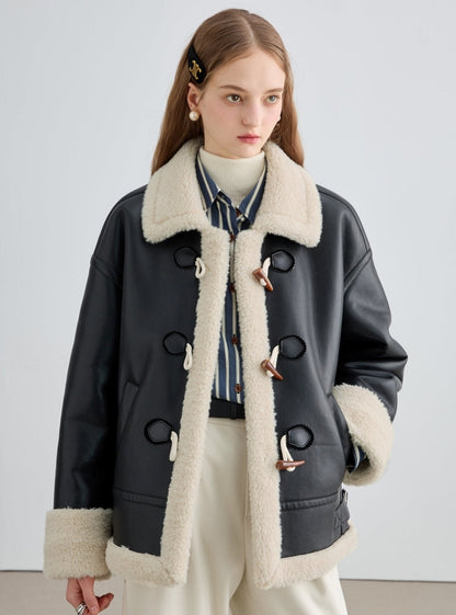 Fur Edging One-Piece PU Jacket