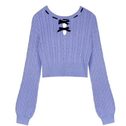 Bow Twist Short Sweater Tops