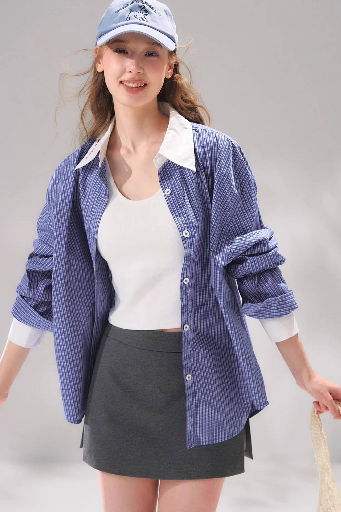 Plaid Color-Blocking Polo Top