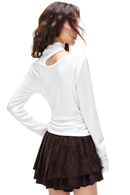 Thin Velvet Pleated Turtleneck Top