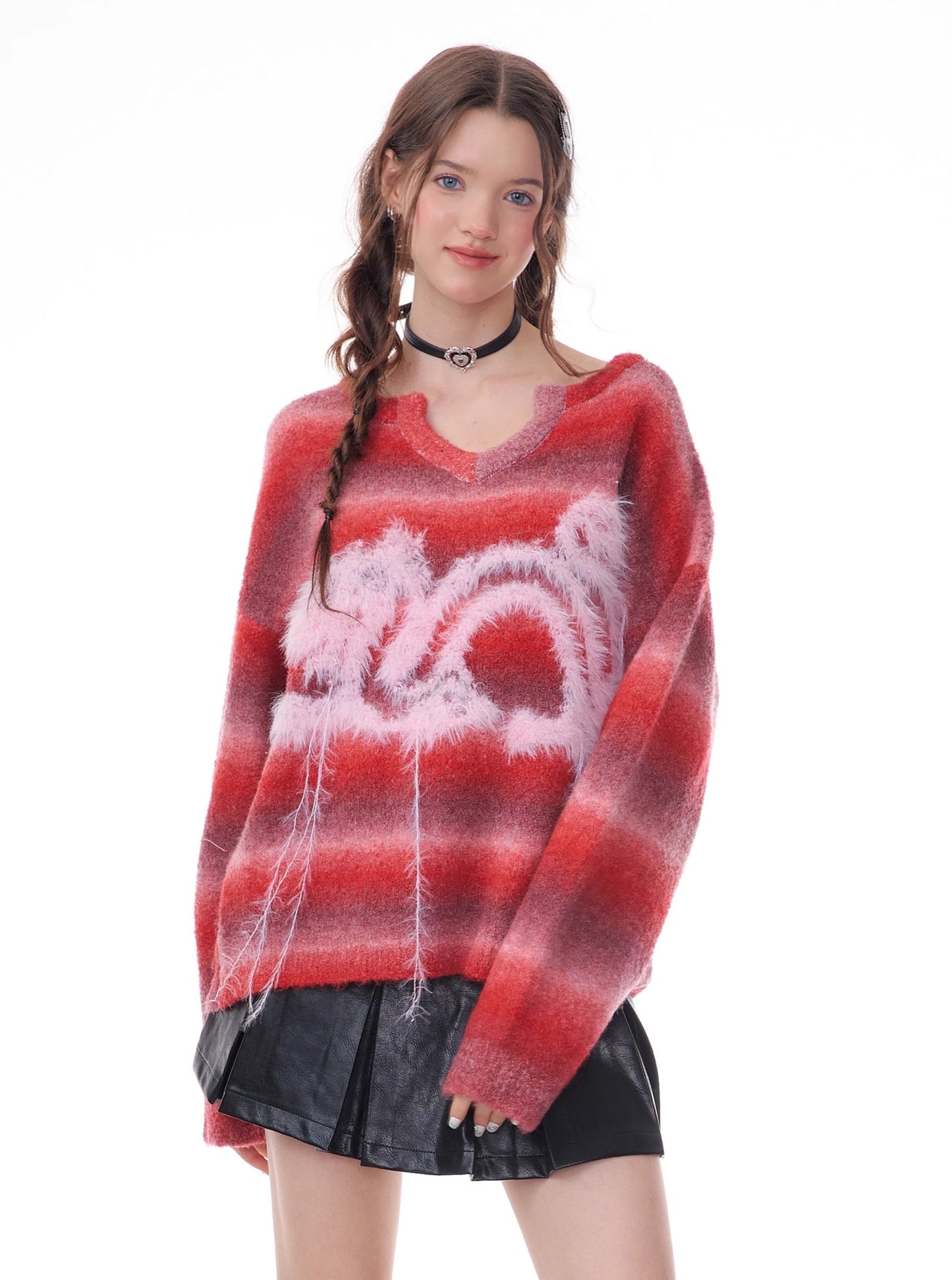 American hairy dragon red striped robe sweater