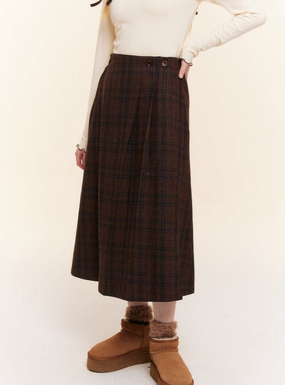 Retro Plaid High-waisted A-Line Umbrella Skirt