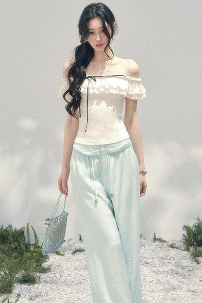 Schulterfreie Rüschenbluse