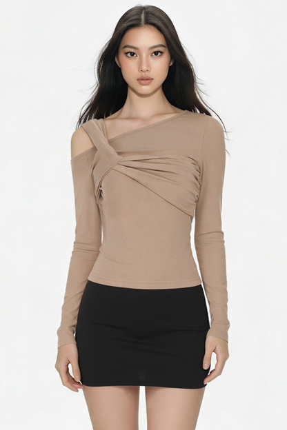 Asymmetrical Off-Shoulder Knitted Top