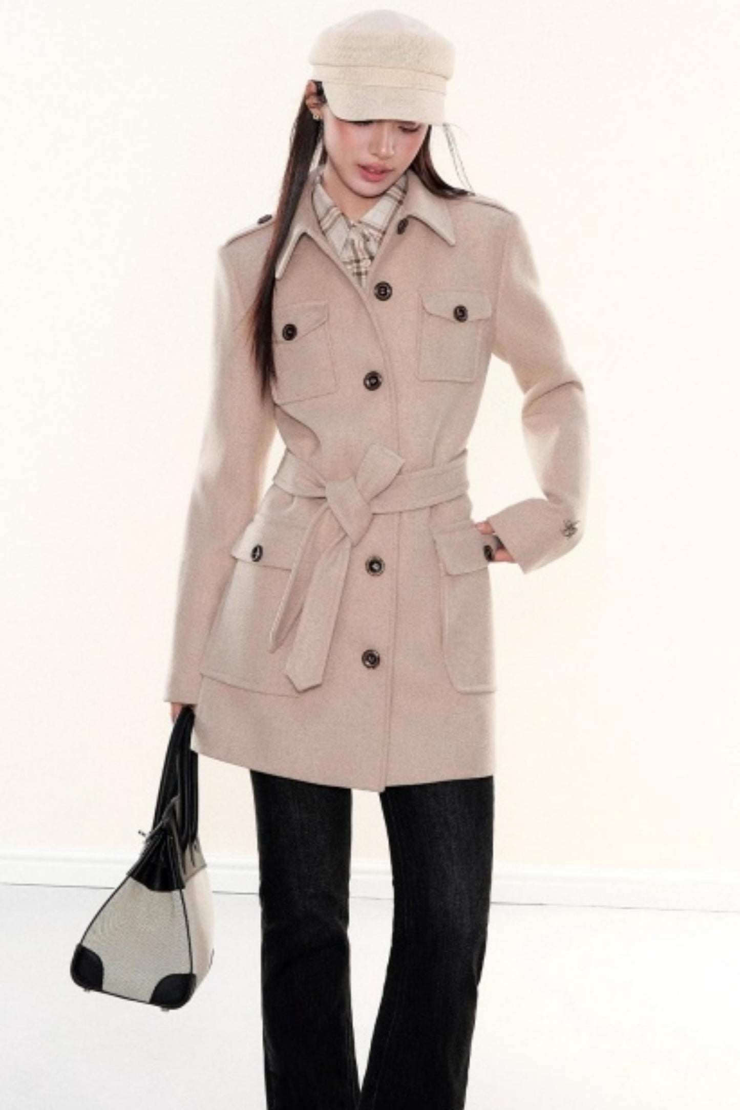 Plaid Waist-Cinching Shirt