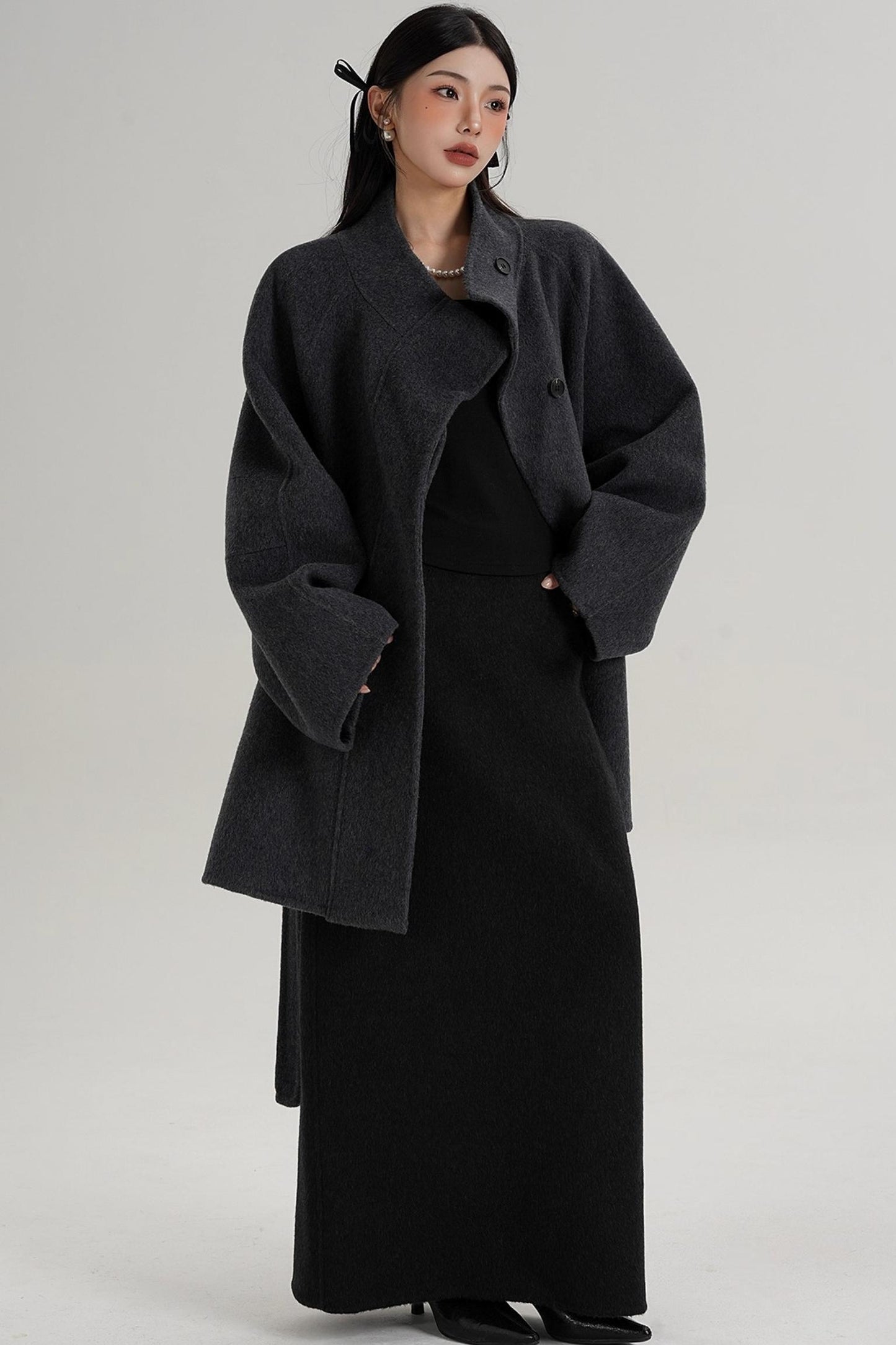 Elegant Woolen Lace-Up Coat