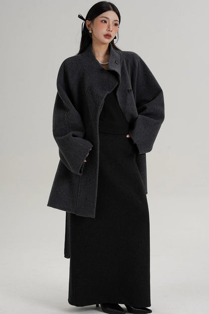 Elegant Woolen Lace-Up Coat