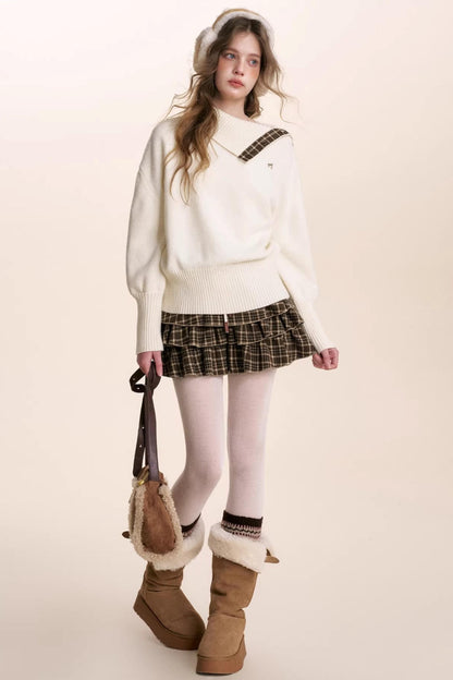 Plaid Suede Patchwork Skirt