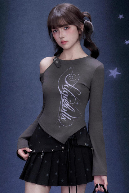 Gray Off-Shoulder T-Shirt Top