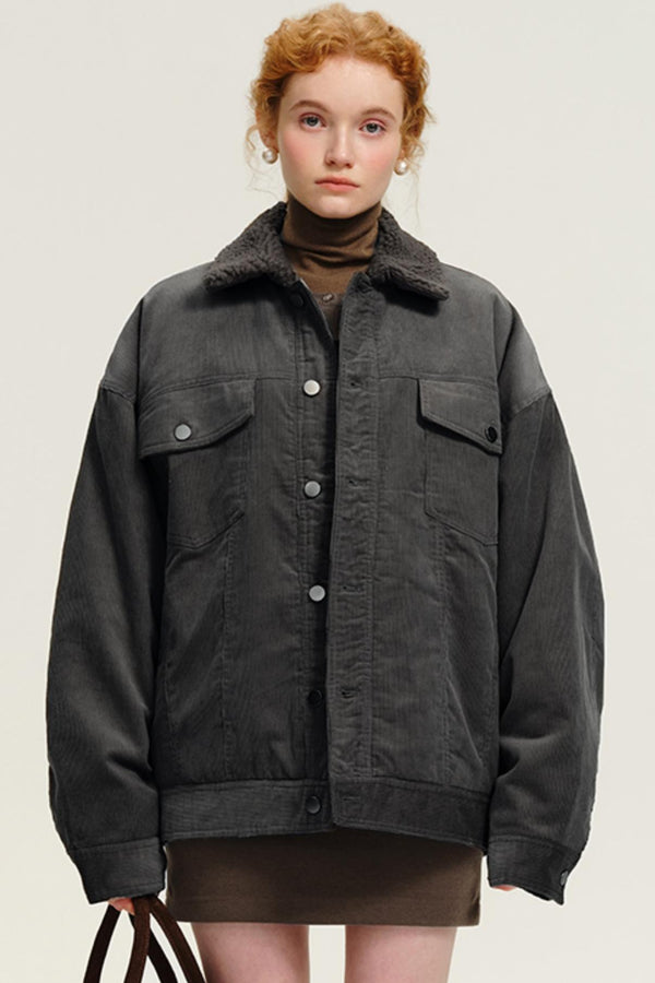 빈티지 코듀로이 양모 라펠 코트 