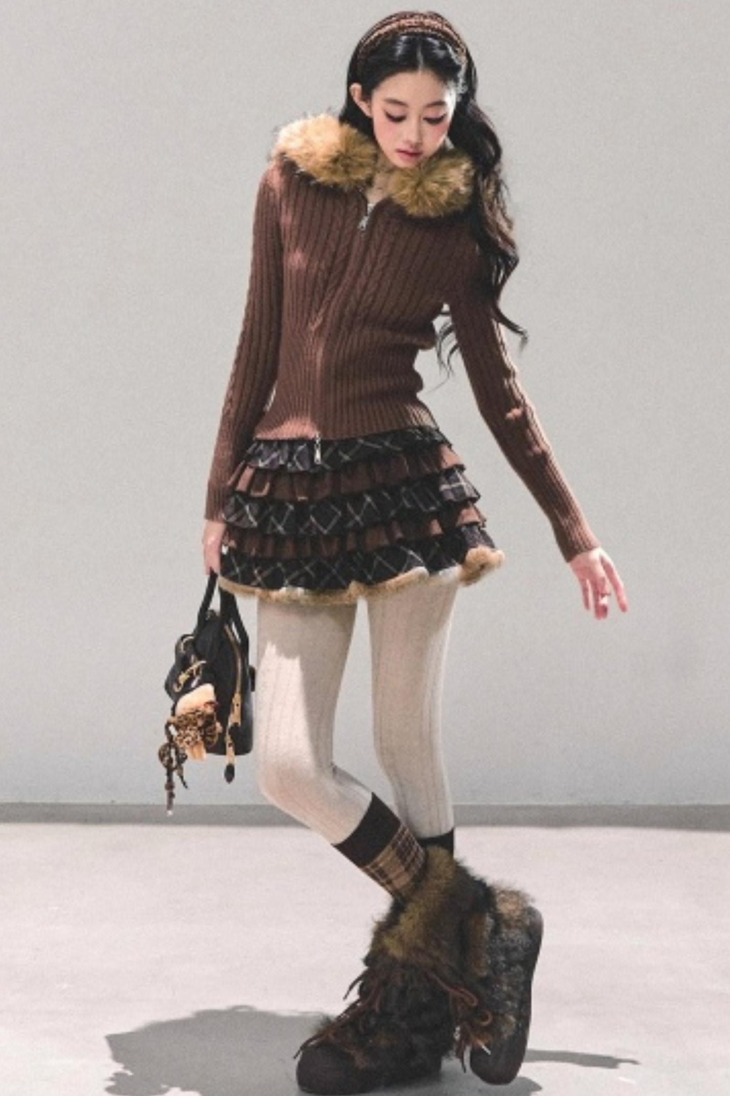 Maillard Poetry Plaid Skirt