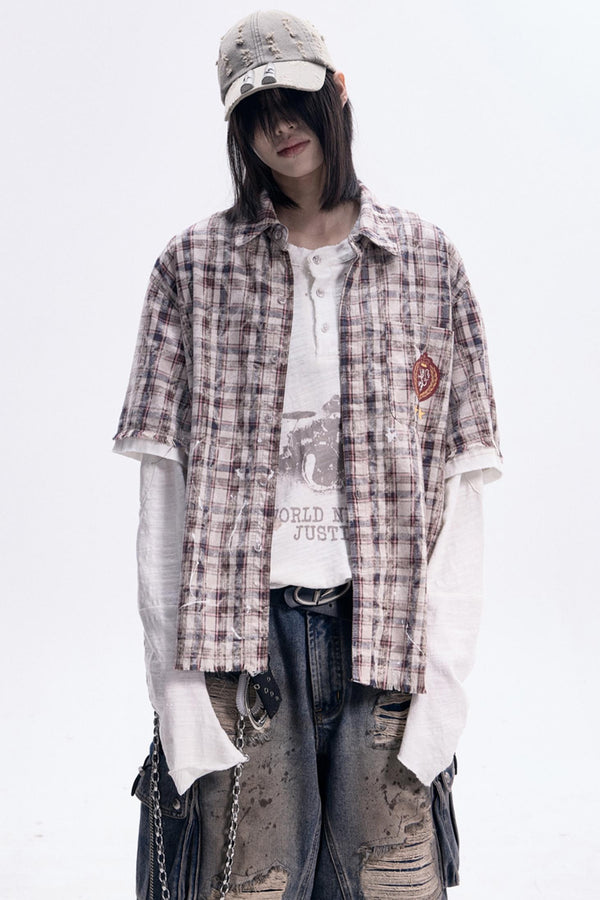 Patchwork Plaid Polo Shirt