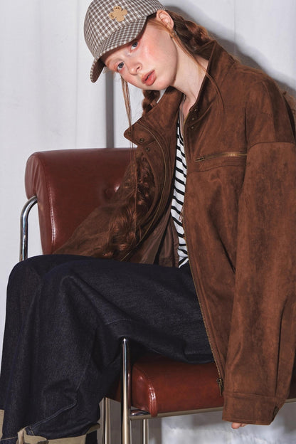 Lapel Suede Silhouette Jacket