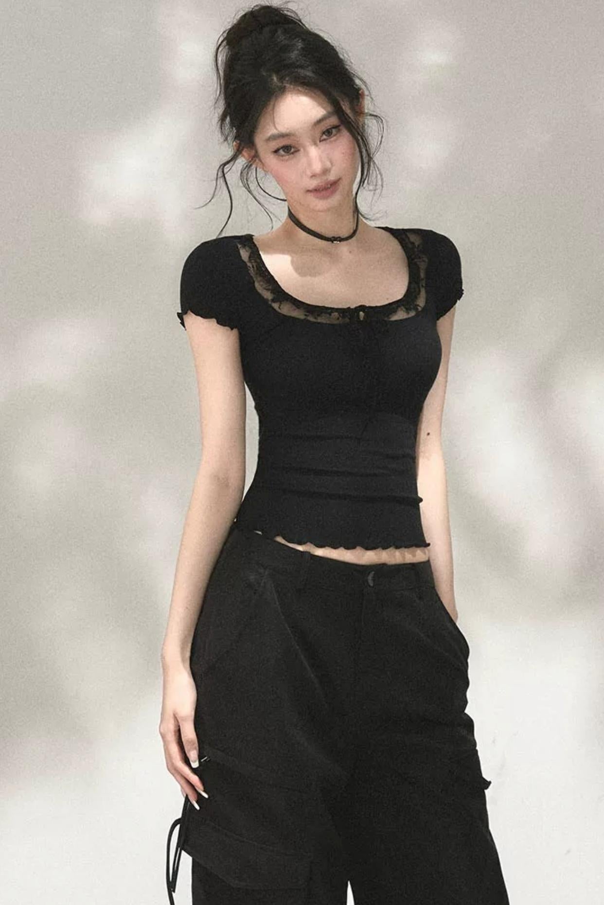 Lace Ruffle Short Sleeve Top