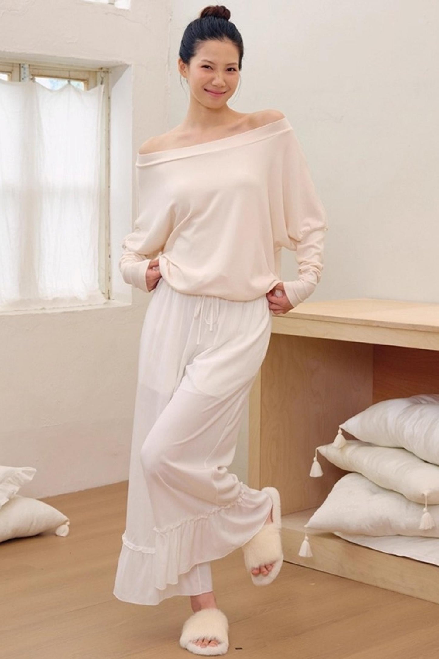 Puff Sleeves Cotton Long-Sleeved T-Shirt
