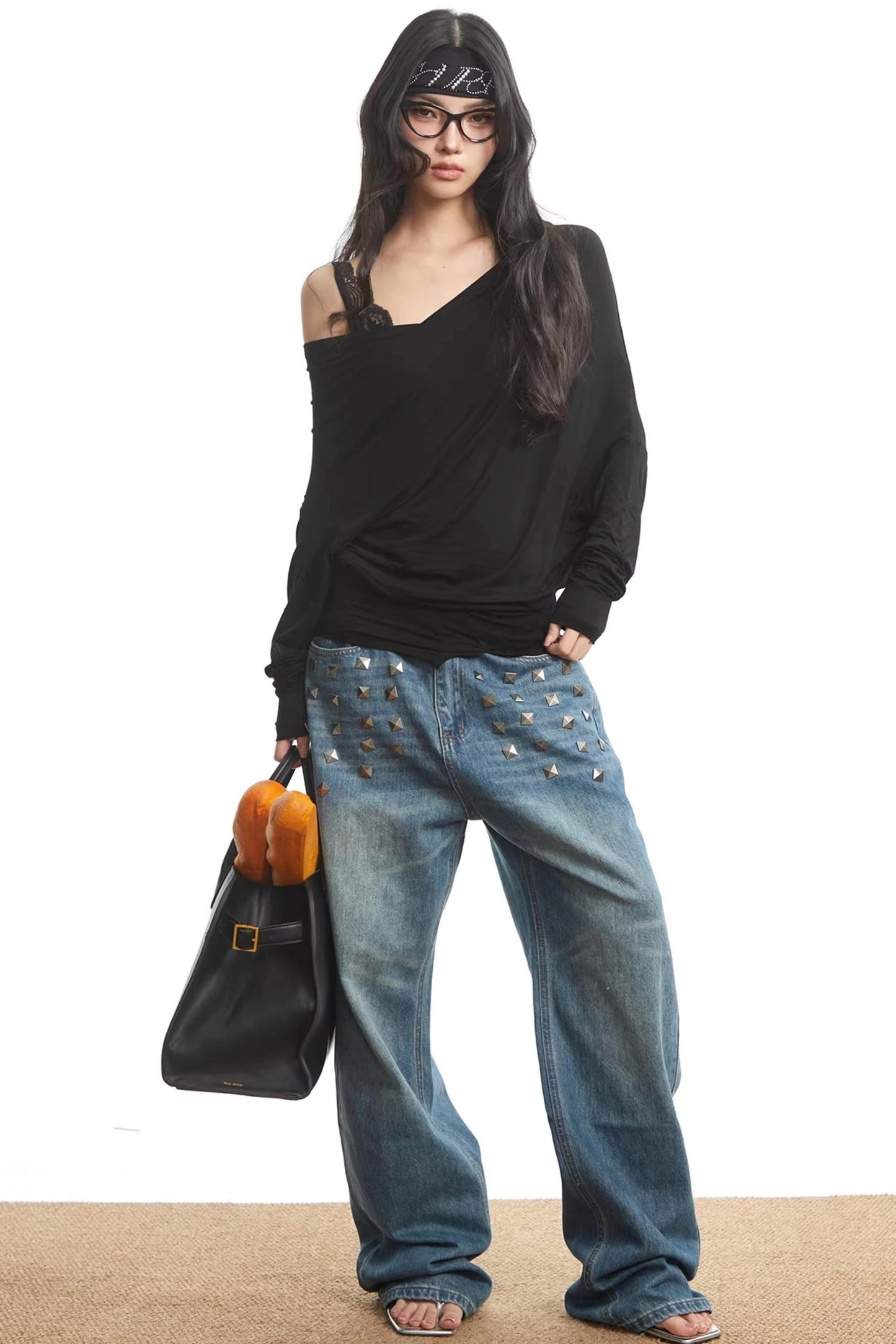 Lace Splicing Off-Shoulder Top