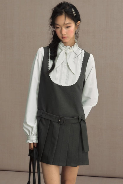 Fake Two-Piece Bow Lace-Up Shirt Dress