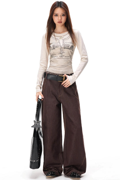 Retro Color-Blocked Denim Pants