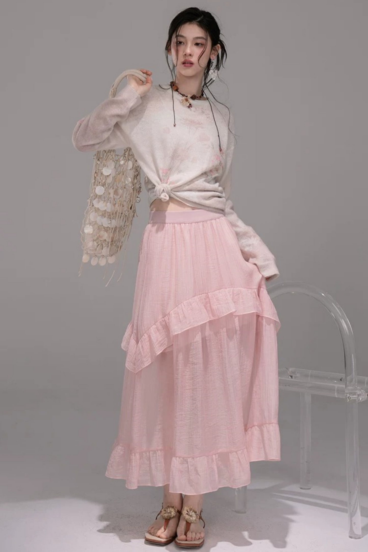 Blusa de Punto Degradado Caqui Rosa