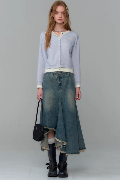 Irregular Design Blue Denim Skirt