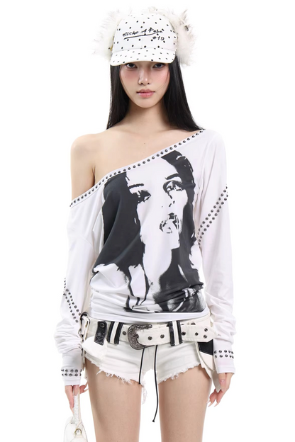White Portrait Off-Shoulder Top
