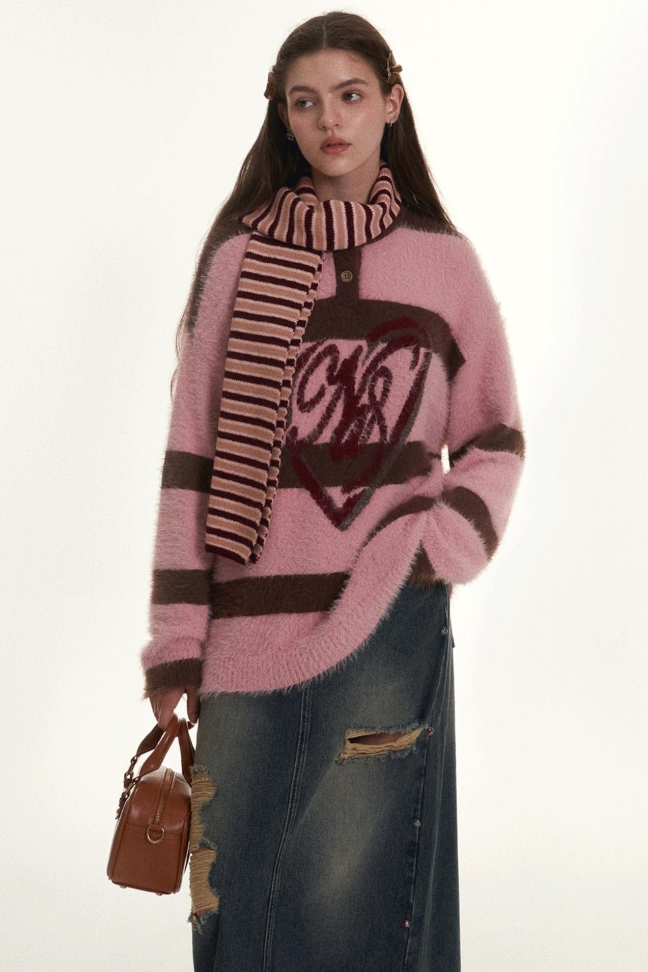 RETRO CONTRASTING STRIPED MINK FUR SWEATER