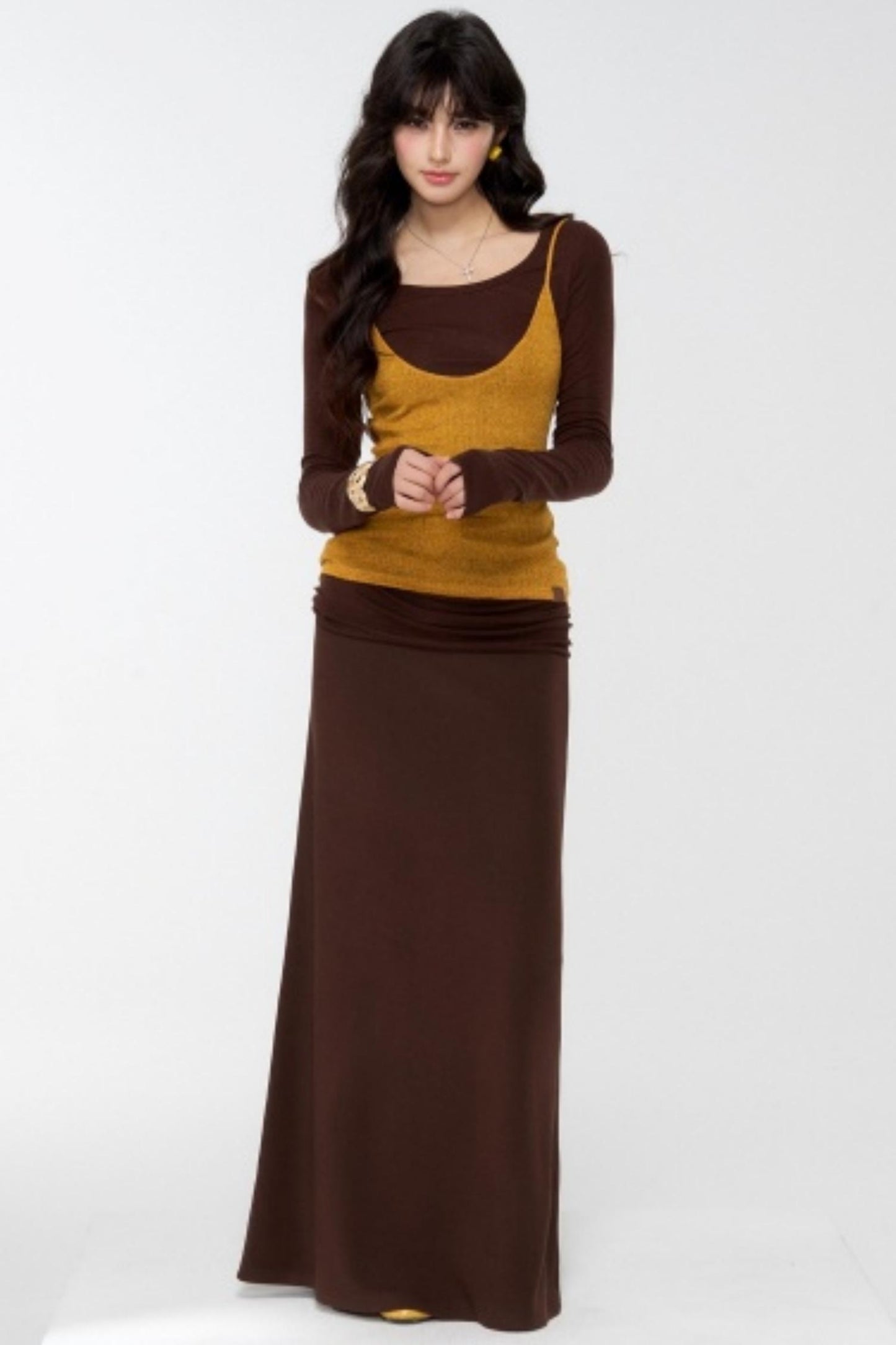 Brown Knit Relaxed Skirt