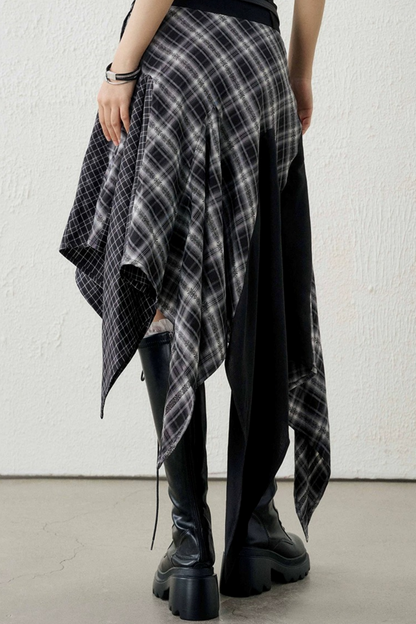Irregular Hem Plaid Skirt Set