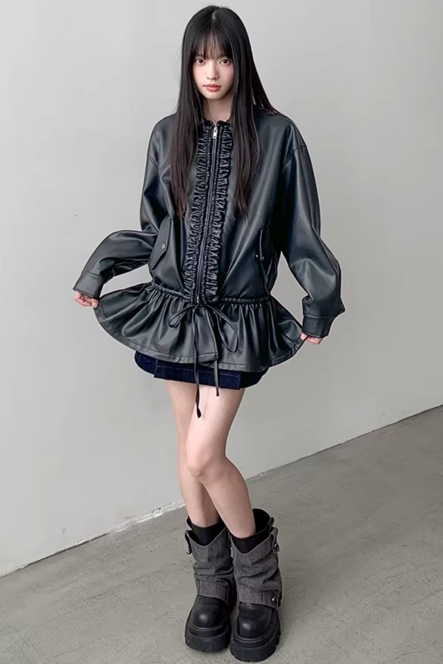 Reversible Ruffled Leather Jacket