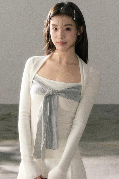 컬러블록 스퀘어넥 니트 탑 세트업