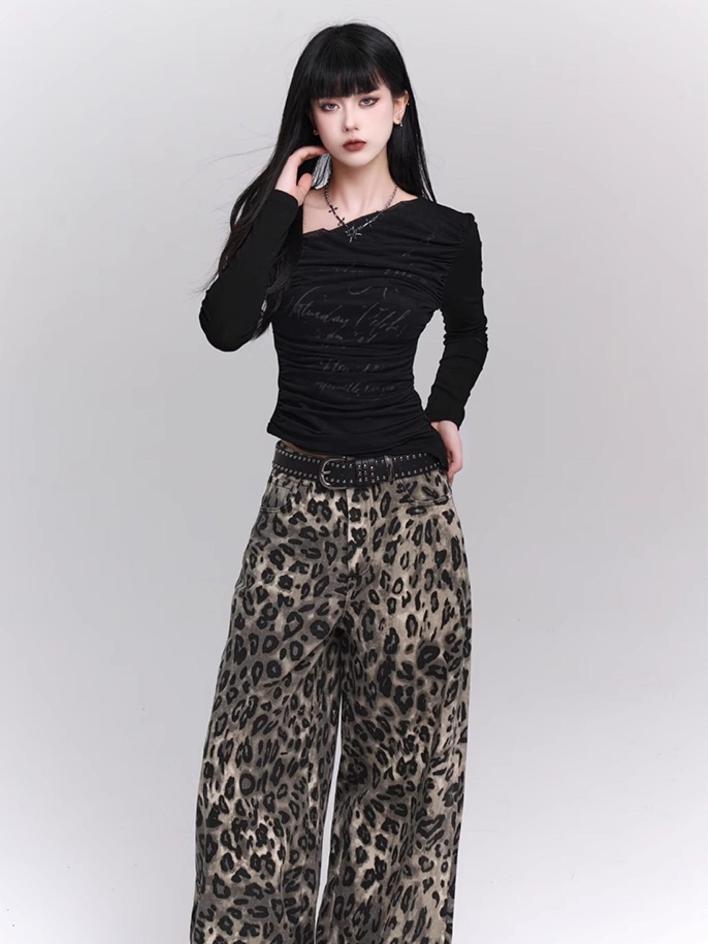 Leopard Print Wide-Leg Pants