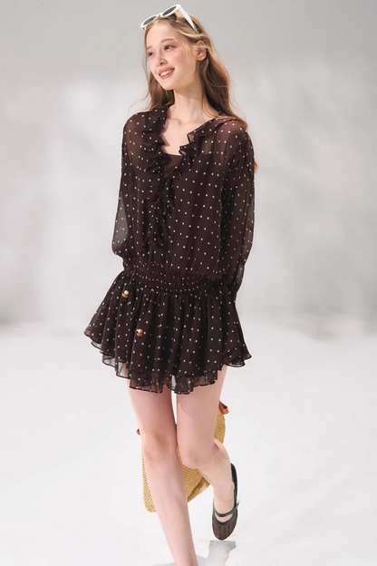 Ensemble robe en mousseline à volants et perles