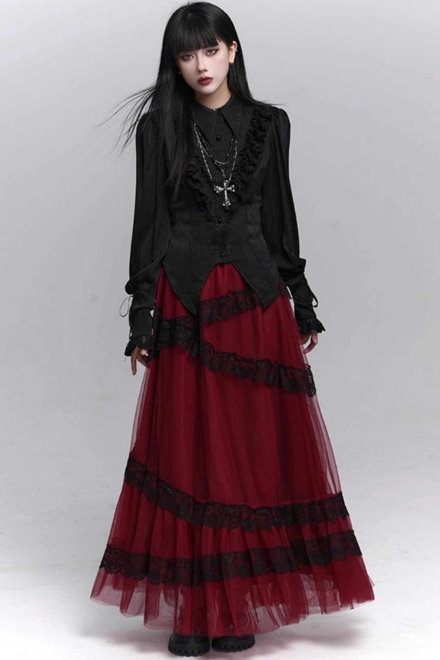 Gothic Black Long-Sleeved Top