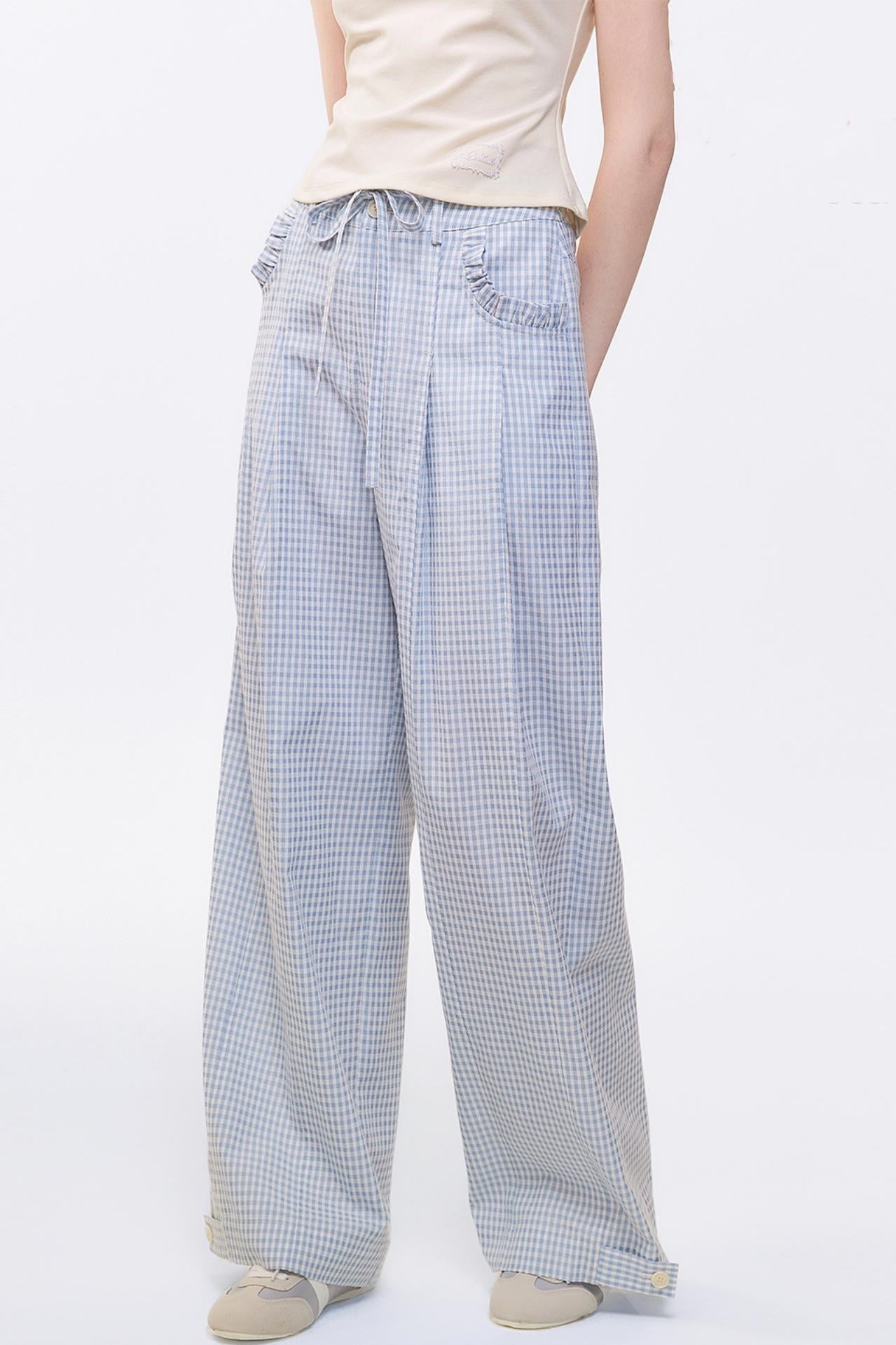 Summer Checkered Wide-Leg Pants