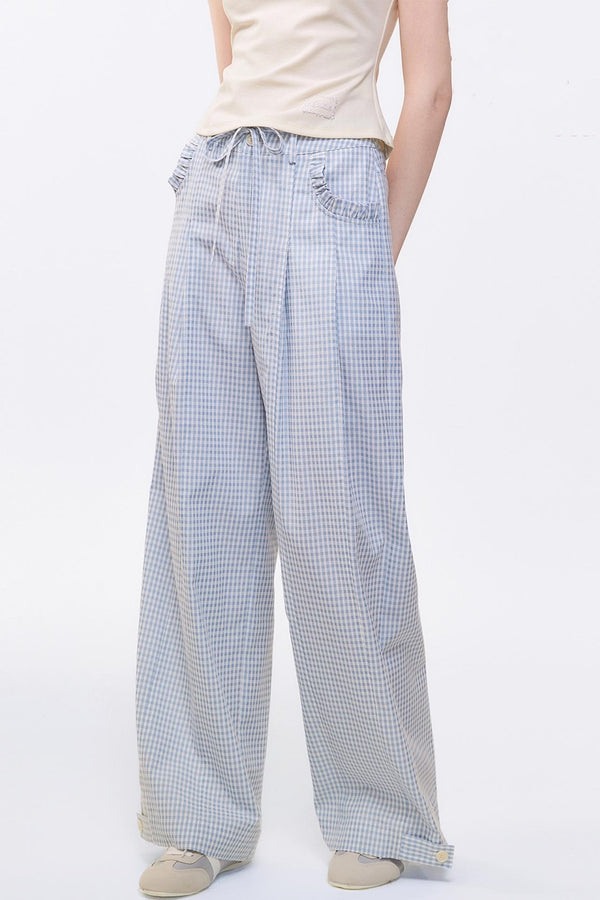 Summer Checkered Wide-Leg Pants