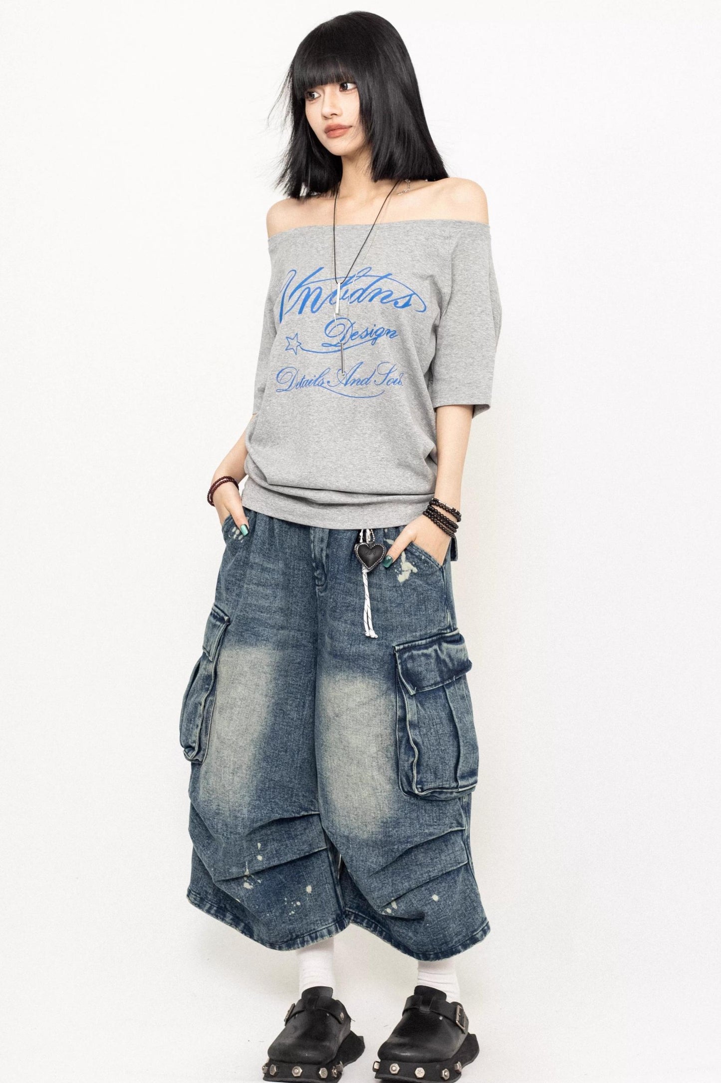 Gray One-Shoulder Top