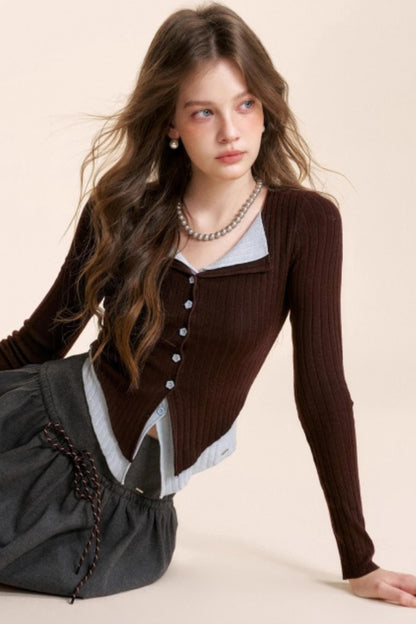 Color-Blocked Woolen Puff Skirt