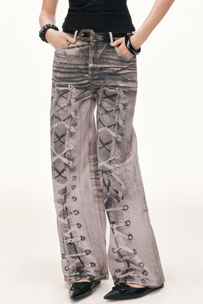 Digital Print Wide-Leg Jeans