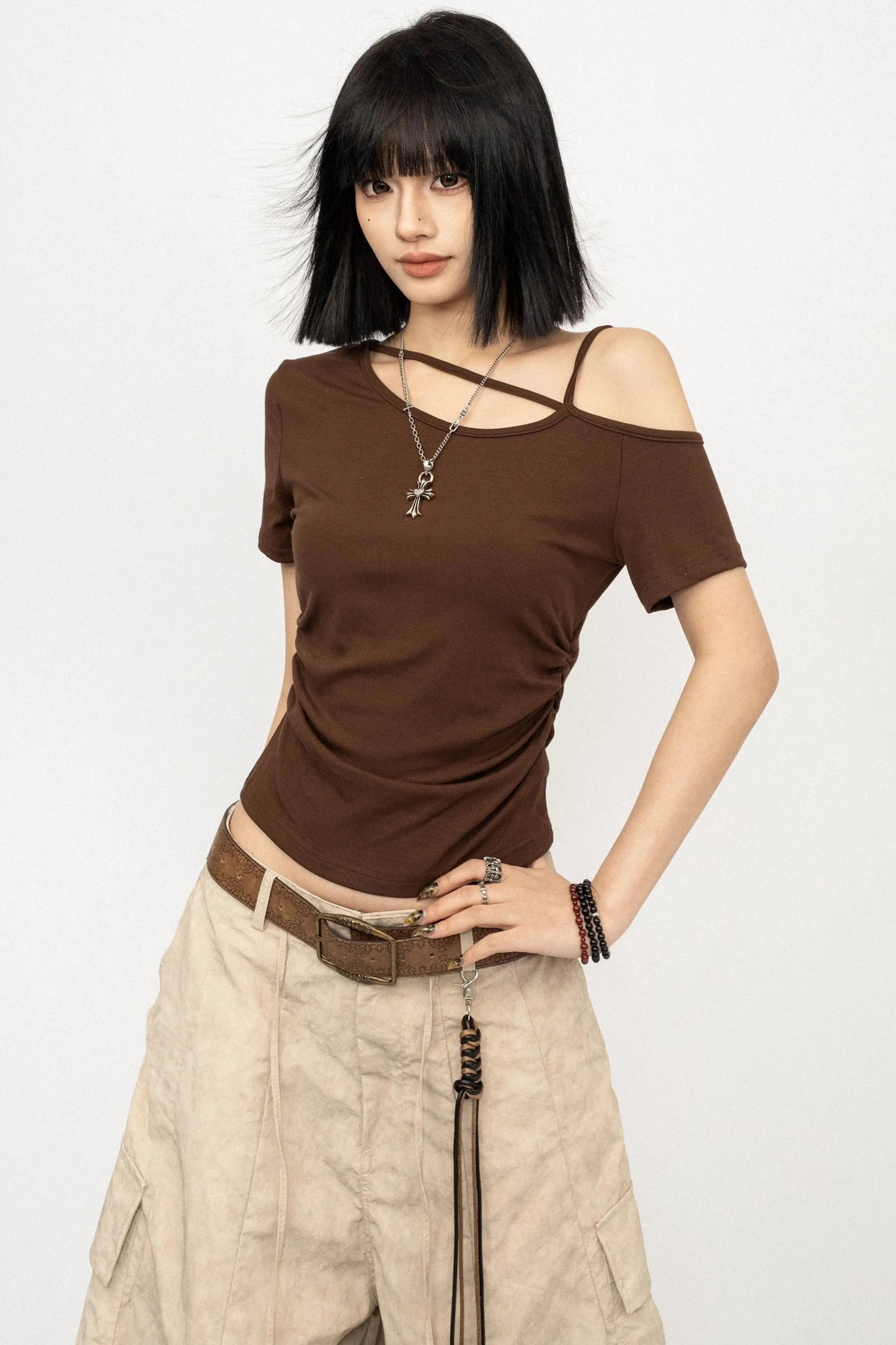 Black Off-Shoulder Slim Top