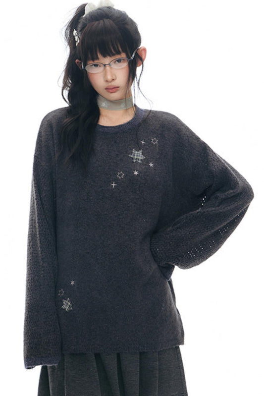 Bestickter Stern Strickpullover
