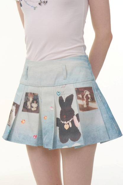 Chic Animal Print Denim Skirt